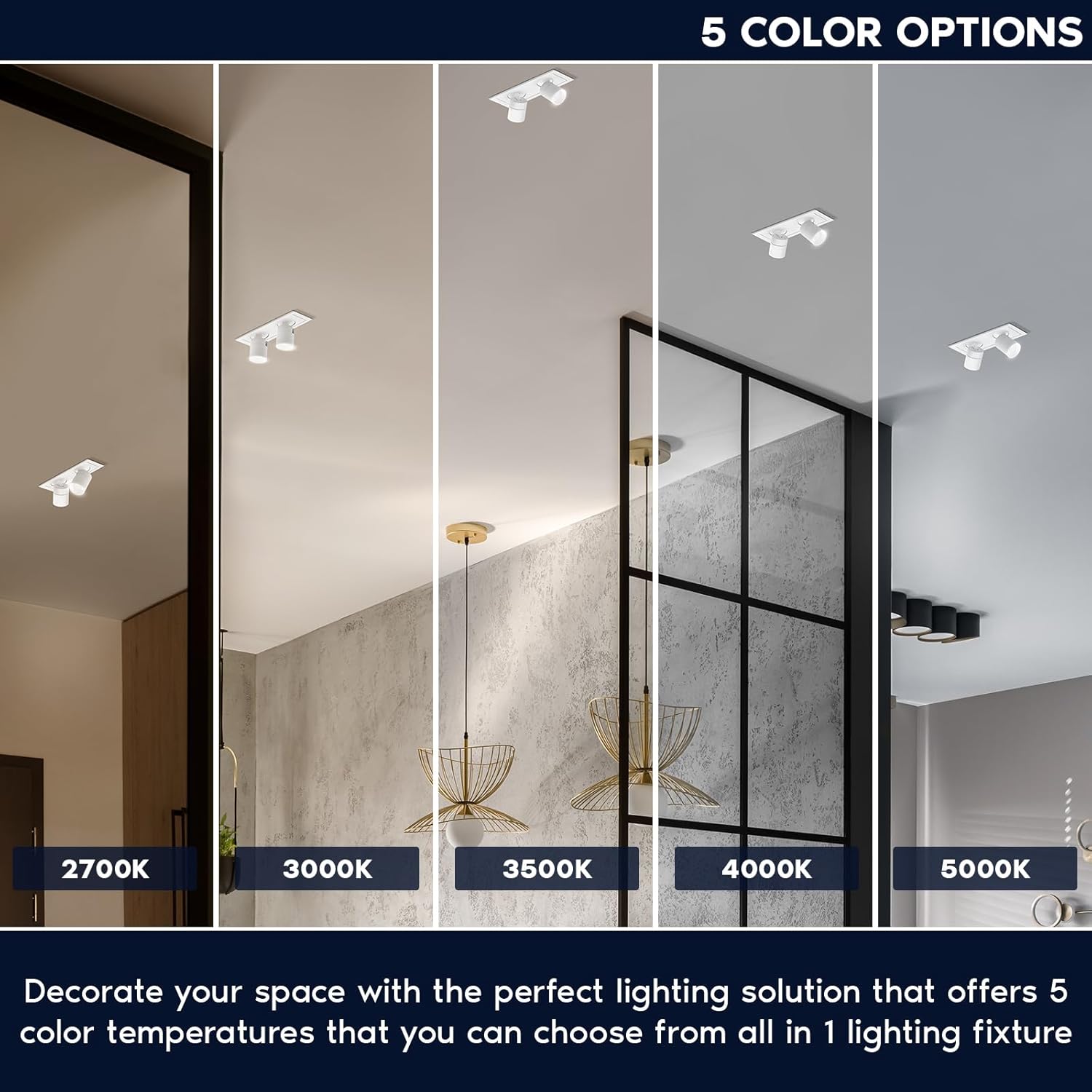 LUXRITE 2-Head Adjustable Recessed LED Spotlight, Retractable Directional Light, 5CCT 2700K-5000K, CRI90, 6W, 400LM, Adjustable Head 355° Rotation & 80° Tilt, Dimmable, IC Rated, ETL Listed (4 Pack)