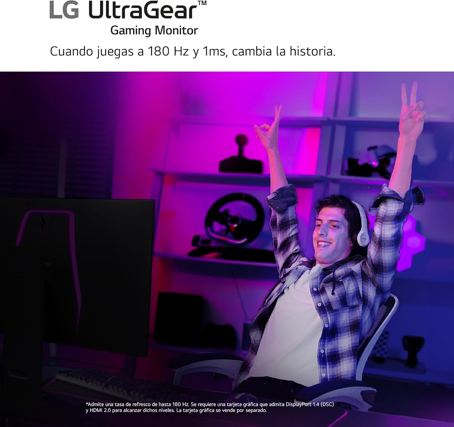 LG 32GS75Q-B – Monitor Gaming Ultragear, 32″, IPS, 2560×1440, 16:9, 180 Hz, 1 ms/HDR10/G-Sync Compatible/FreeSync, No Curvo, Inclinación/Pivotable, Negro 14