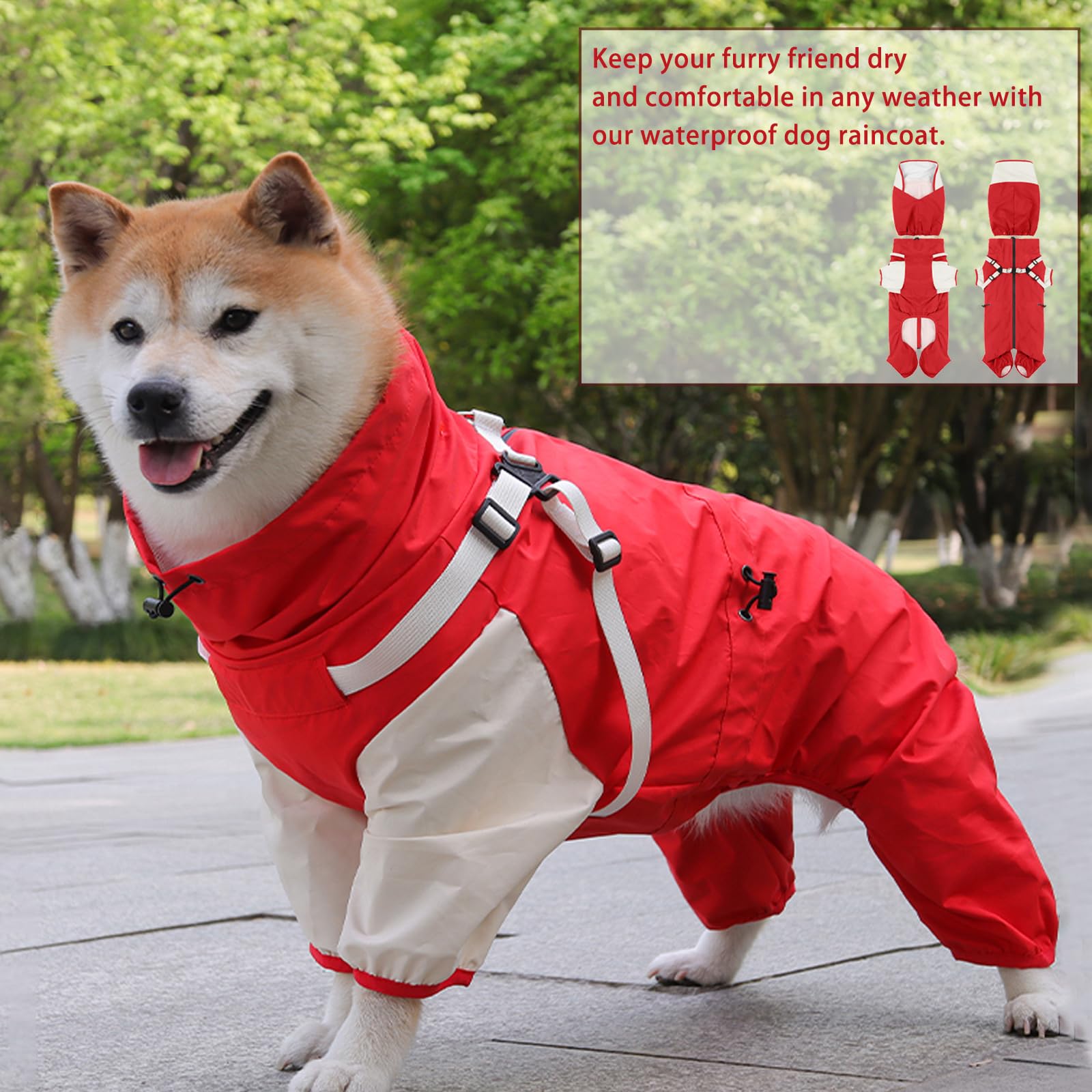 Impermeable para perro, chaqueta impermeable para perro con capucha desmontable y hebillas elásticas ajustables, ligera y vívida, chaqueta impermeable para mascotas de 4 patas con malla