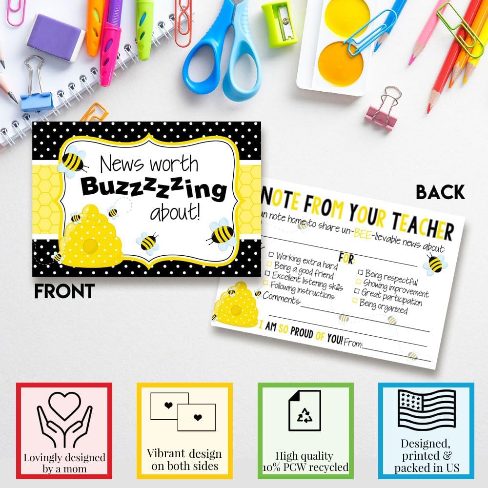 Amanda Creation Bumble Bee Teacher Mail, 30 Pack 4x6 Happy Mail for Students, News to Buzz About Positive Brag Cards, Made in USA image 2