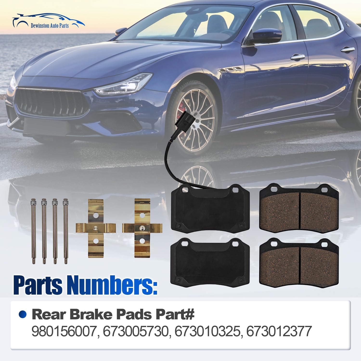 980156013 Front & Rear Brake Pads Set Compatible with Maserati Quattroporte S/Sport GT 2007-2022, for Ghibli S/S Q4 2014-2022, for GranTurismo S 2008-2018 980156007 980139070