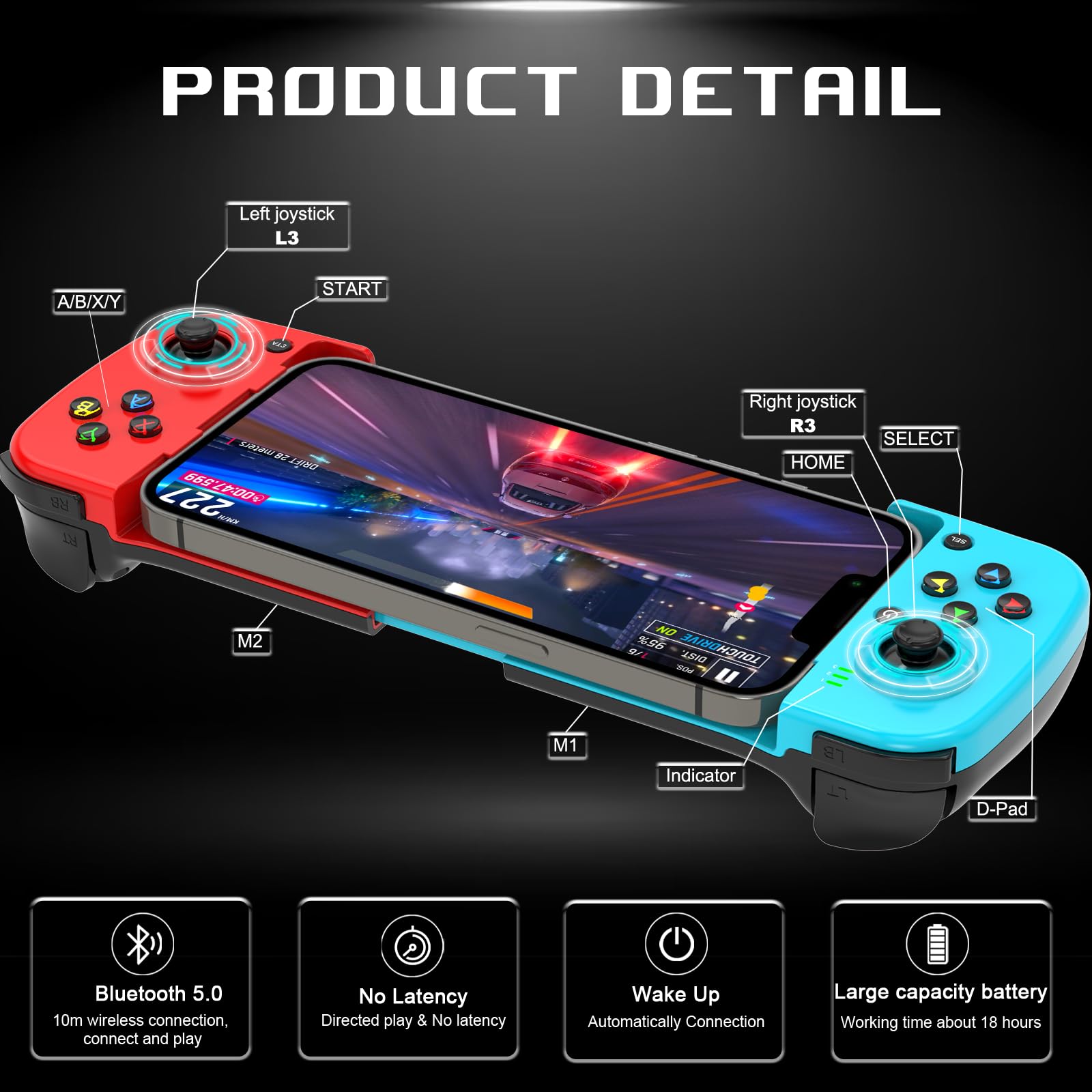 arVin Manette de jeu sans fil pour iPhone/Android/PC, Bluetooth Mobile Gamepad Joystick pour iPhone 14/13/12/11, Samsung