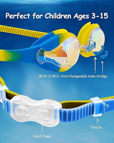 Miniatura 2 de Gafas de natación para niños, antivaho y protección UV con gorro de natación para niños de 3 a 15 años
