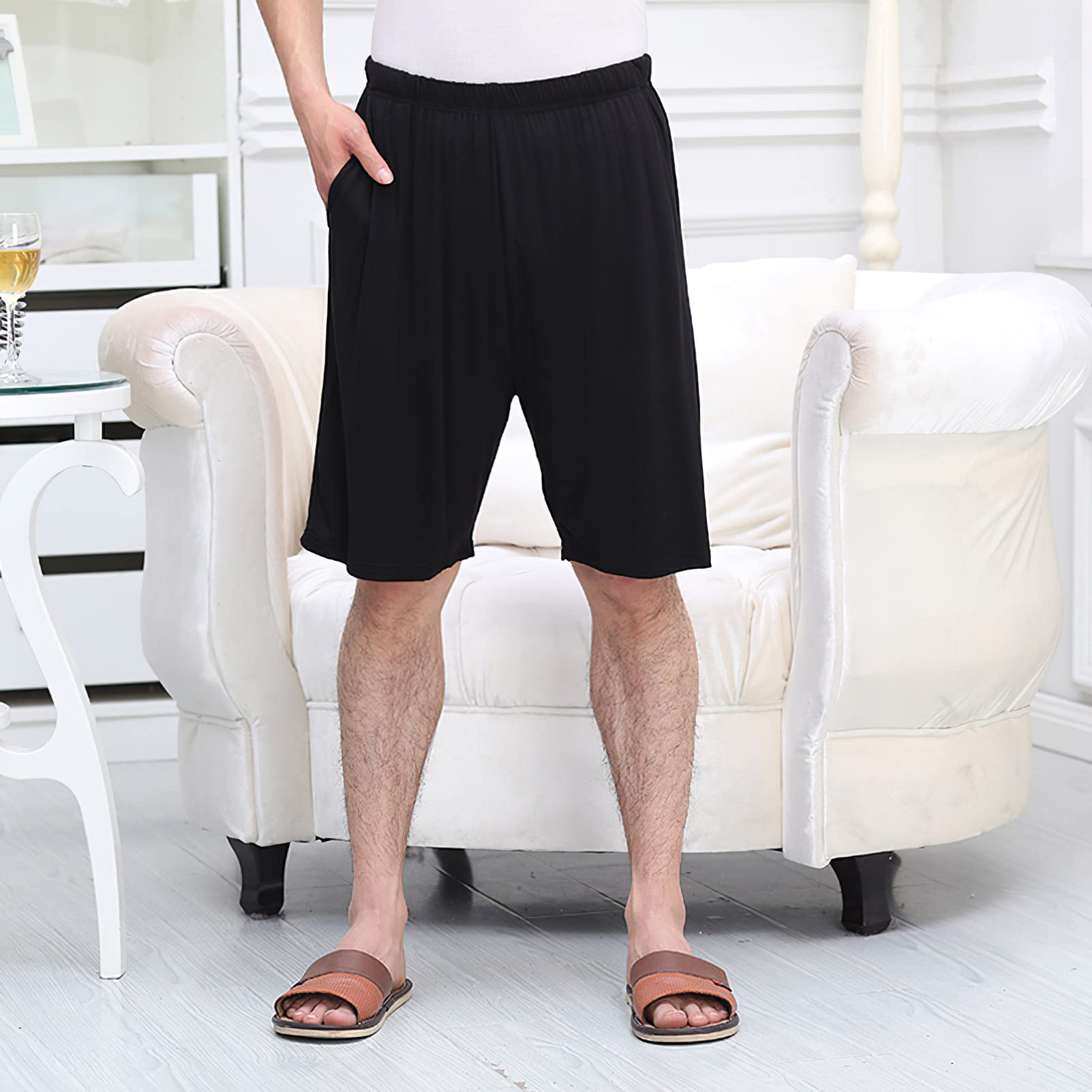 Homme Grande Taille Lot de 2 Bas de Pyjama Court Extensible Léger Short de Nuit Short Maison Intérieur avec Poches S-6XL