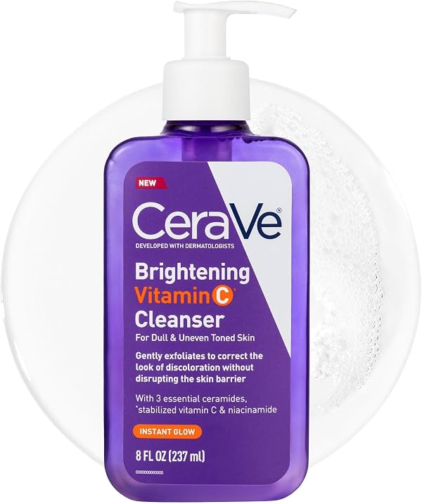 Limpiador Facial CeraVe Brightening con Vitamina C, Lavado Facial con Niacinamida, 8oz | Fórmula Hidratante para el Cuidado de la Piel con Ceramidas, Exfolia Suavemente para Desvanecer la Decoloración y Revelar una Piel Radiante