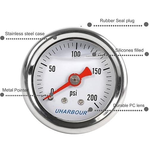 Miniatura 81 de Medidor de presión relleno de glicerina con caja de acero inoxidable 304, tamaño de dial de 1-1/2", 0-15Psi/barra, alta precisión, montaje trasero