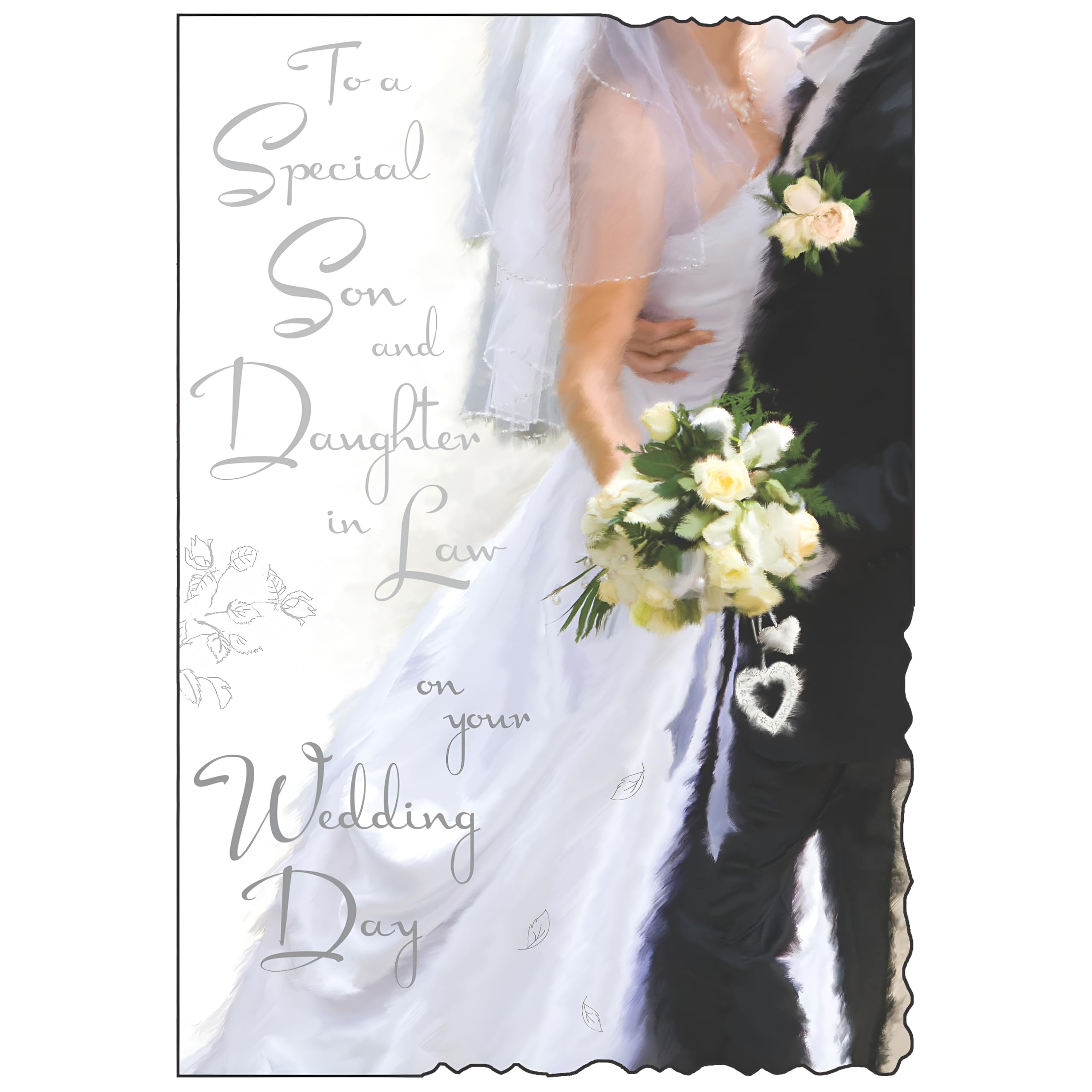Jonny Javelin Special Son and Daughter in Law Wedding Congratulations Card - Wedding Congratulations Card with Artistic Bride and Groom Design and a Foil Finish