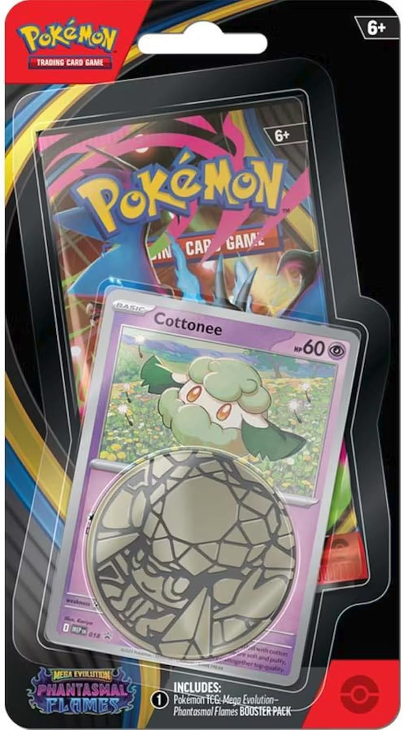 Pokemon Mega Evolution Phantasmal Flames Checklane Blister Pack (1 Booster Pack, Promo Card & Coin) (Cottonee)