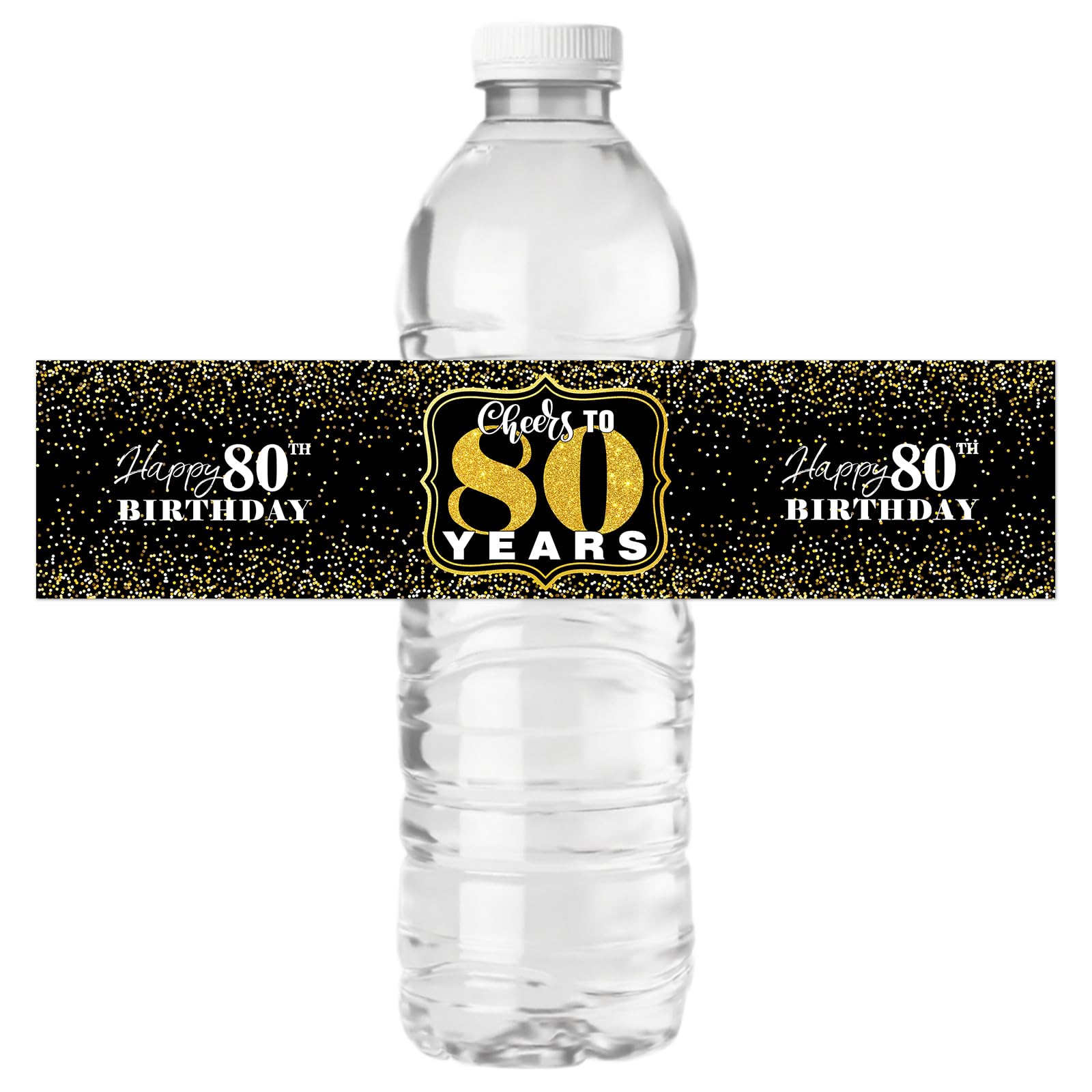 Happy 80th Birthday Bottle Labels Stickers Cheers to 80 Years Party Wine Bottle Wrappers 80 Birthday Anniversary Famliy Party Lables Favor Decoration Supplies Waterproof Black Gold 32 Stickers