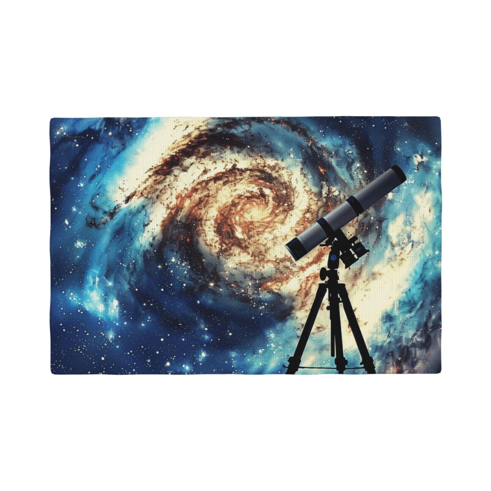 Telescope and Space Galaxy Print Placemats Set, Heat Resistant Washable Placemat 12x18in Table Mats for Party Kitchen Dining Table Decoration Indoor Outdoor, Six Piece