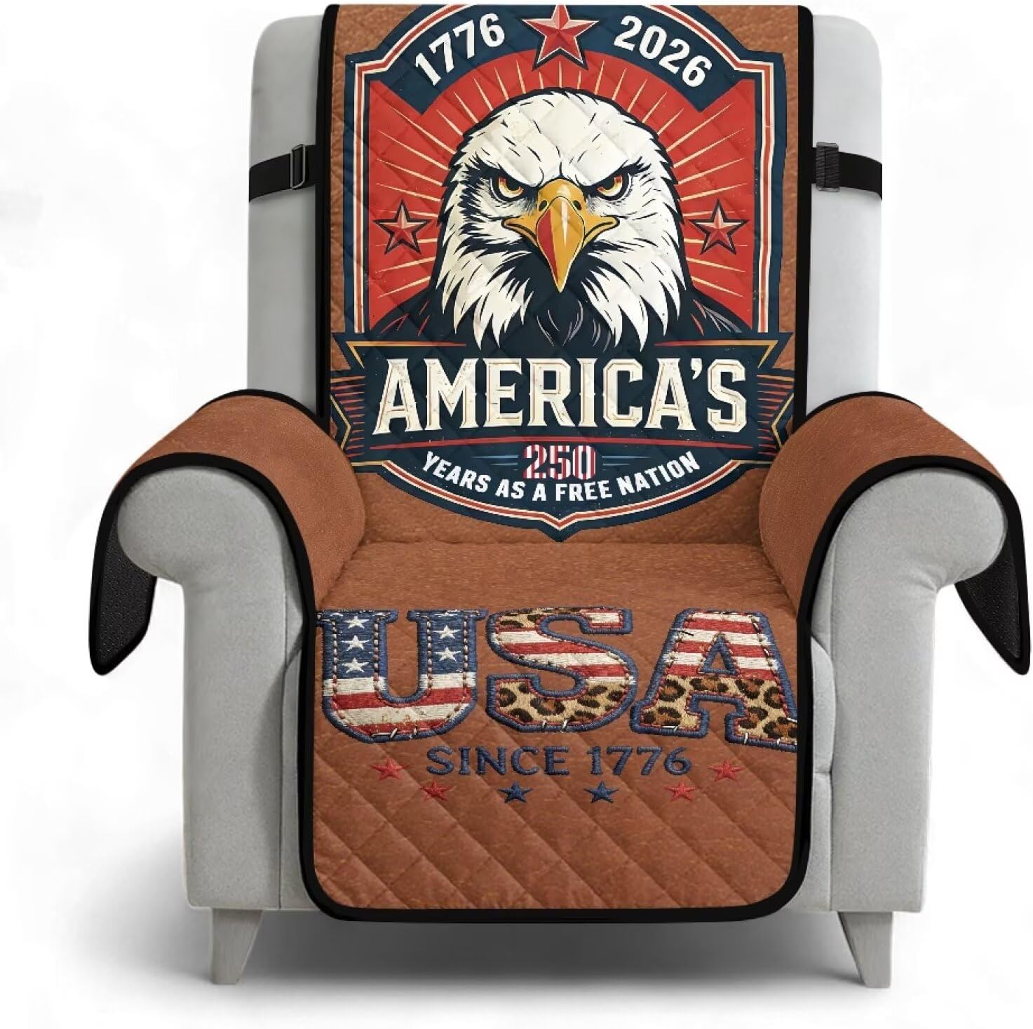 ZDCUSTOM USA Eagle 250 Recliner Cover with Non Slip Backing Patriotic Recliner Chair Covers with Elastic Band, Furniture Protector for Reclining Chairs