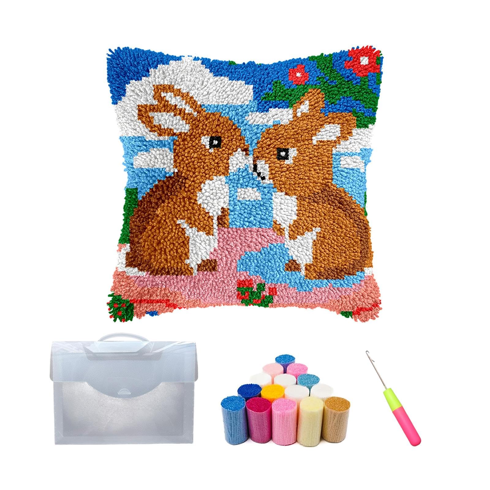 Latch Hook Pillow Cover Kits for Adults Kids Hobby Crafts Needlework Cushion Style B-picture-10