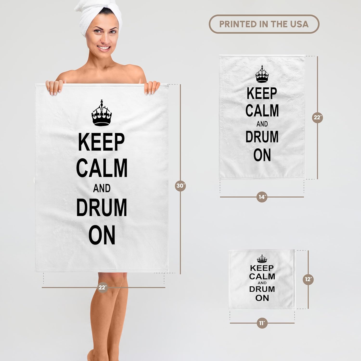 3dRose Keep Calm and Drum on - Carry on Drumming - Gift for Drummer Percussionist Musicians Fun Funny Humor 22x30 Bath Hand Pool Towel