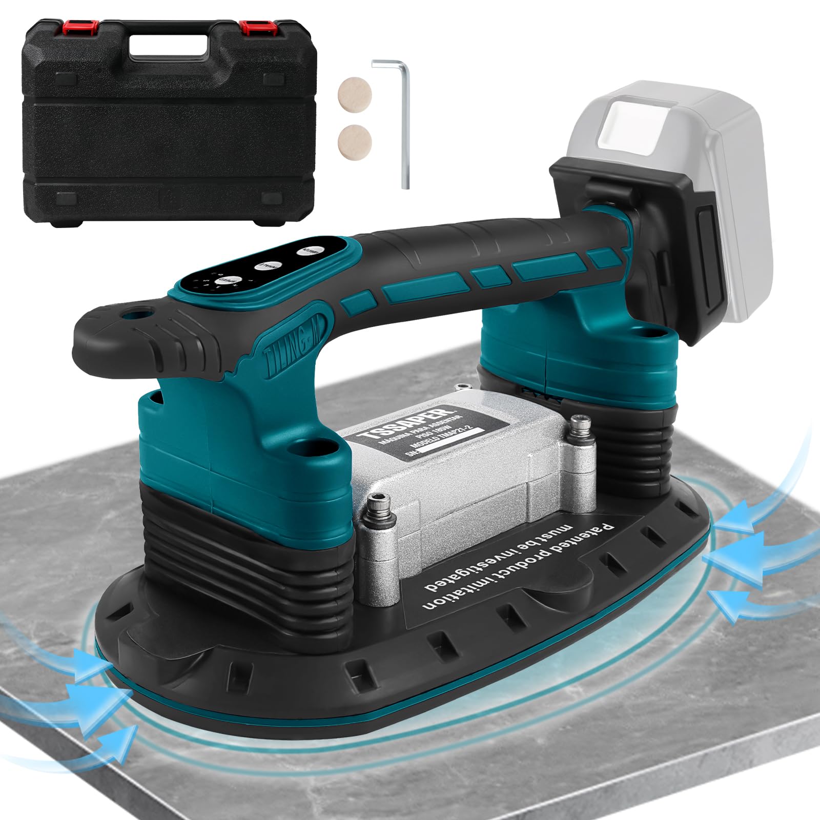 2 IN 1 Akku Fliesenrüttler & Saugnäpfen Kompatibel mit Makita 18V-Batterie, 6 Gang Einstellbaren, 400kg Adsorption Fliesen Vibrationsgerät Fliesenvibrator für 2,4m Fliesen Wandfliesen (Ohne Akku)