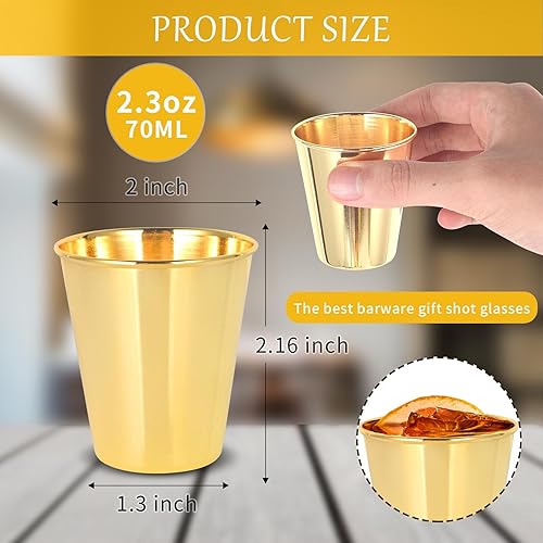 Miniatura 2 de WANGDEFA 10 vasos de chupito dorados de 2 onzas a granel, divertidos vasos de chupito de acero inoxidable para boda, padrinos de boda, vasos de