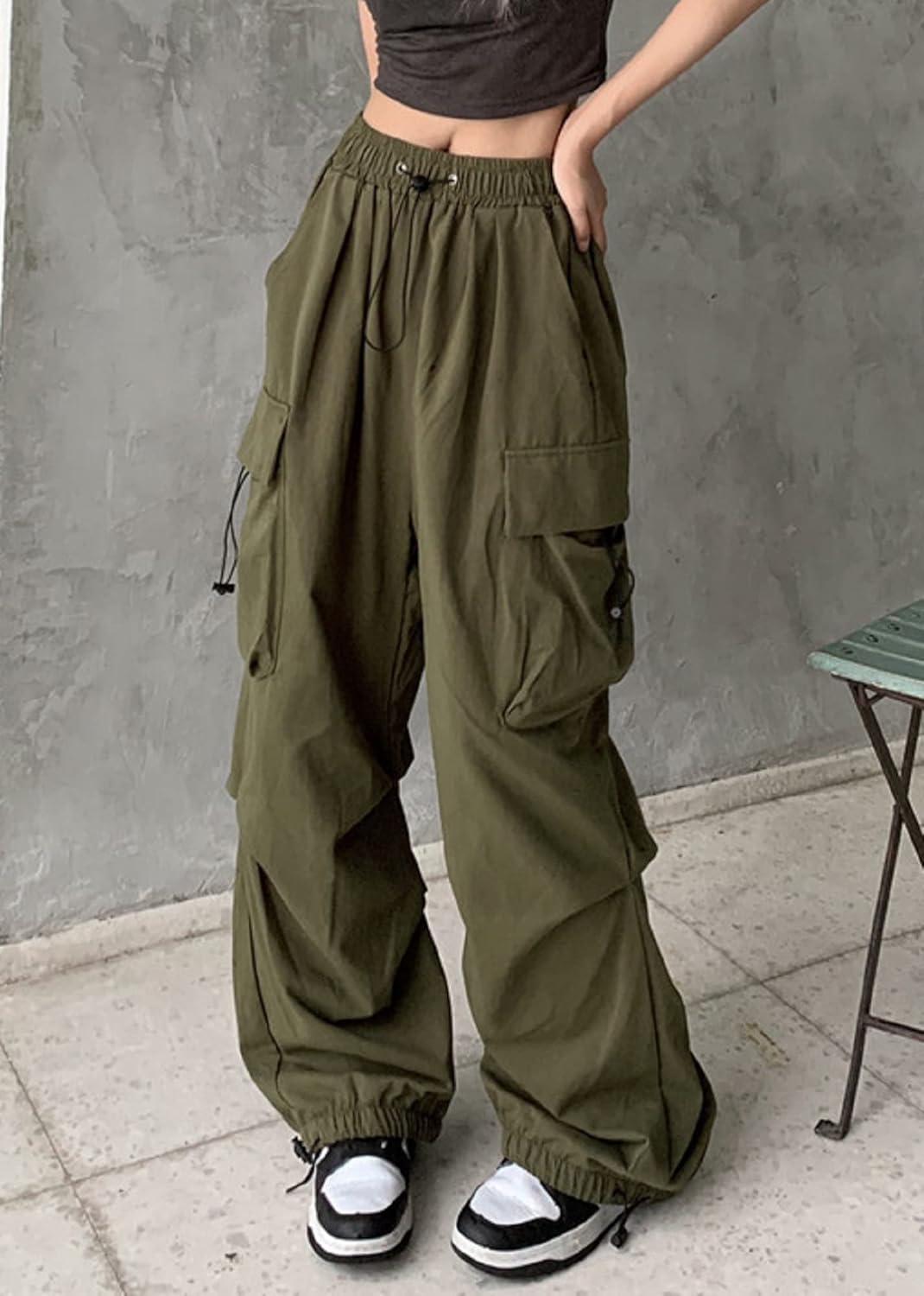 TSMNZMU Womens Baggy Cargo Pants Casual Hiking Trousers Loose Fit Parachute Pants Y2K Hight Waist Mutil Pocket Trousers - Image 3