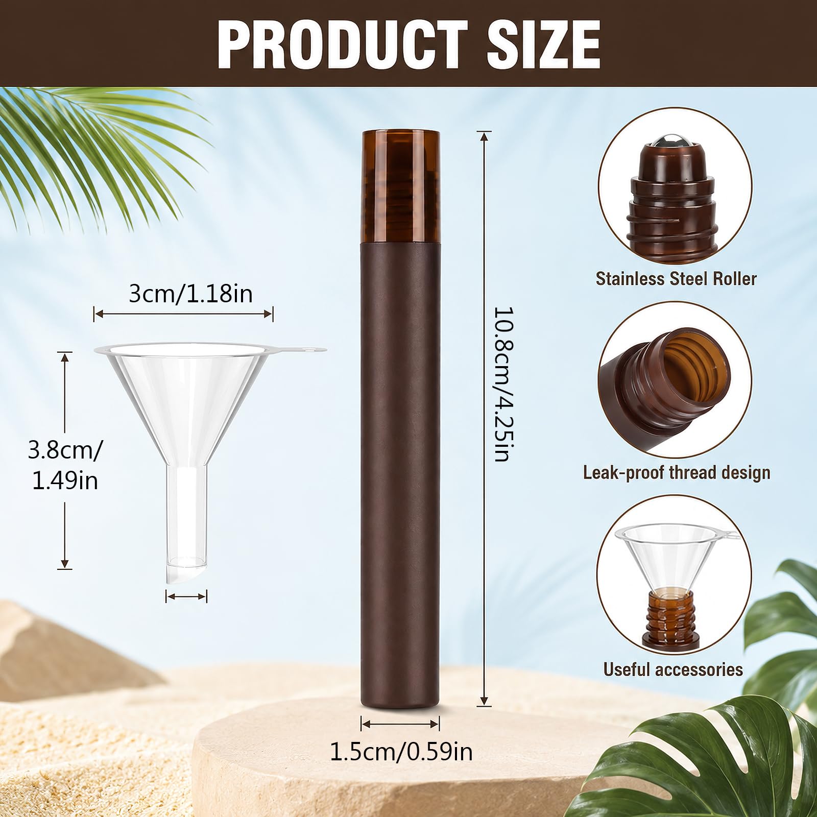 200 Stück 10ml Braune Roll On Flaschen mit 10 Trichtern für Parfümöl