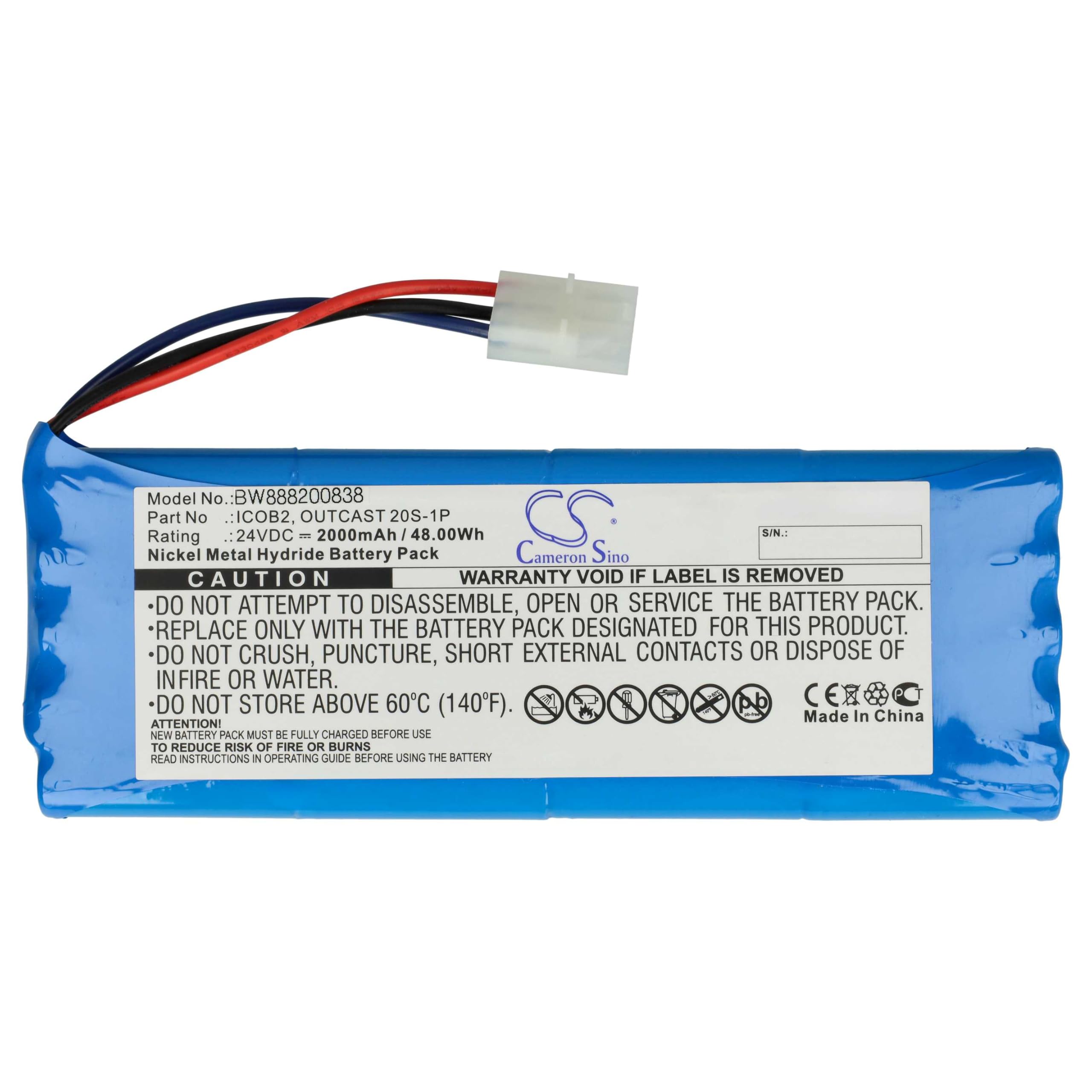 vhbw Batterie Compatible avec Soundcast Outcast ICO420, ICO421 Haut-parleurs, Enceintes portatives (2000mAh, 24V, NiMH)