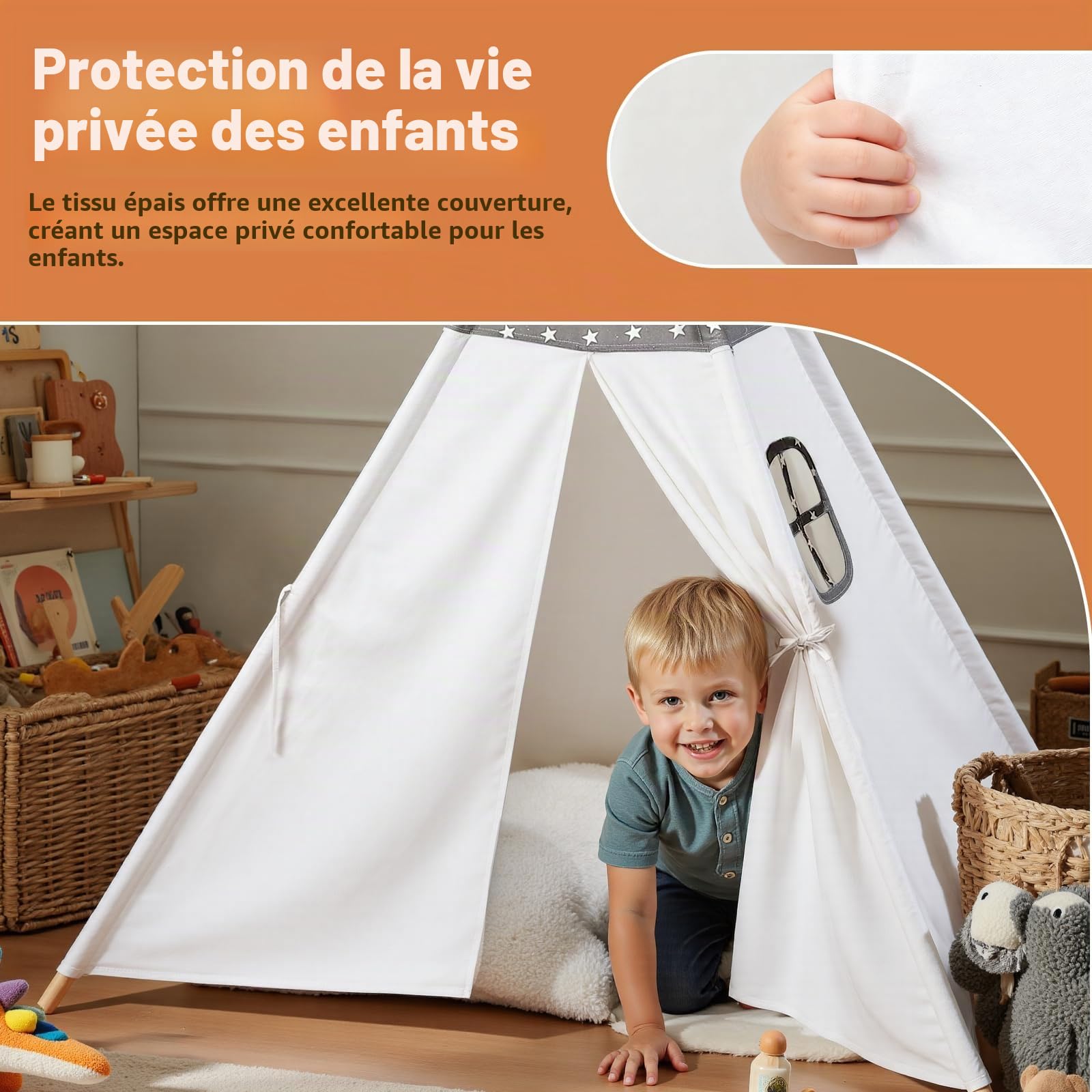 Sumbababy Tipi Enfant Teepee Indien : Coton Enfants Tente Jouent Tente Intérieure Extérieure Portable Maison de Jeu pour Garçons Filles Jeux D'intérieur et D'extérieur (Gris et Blanc Cassé)