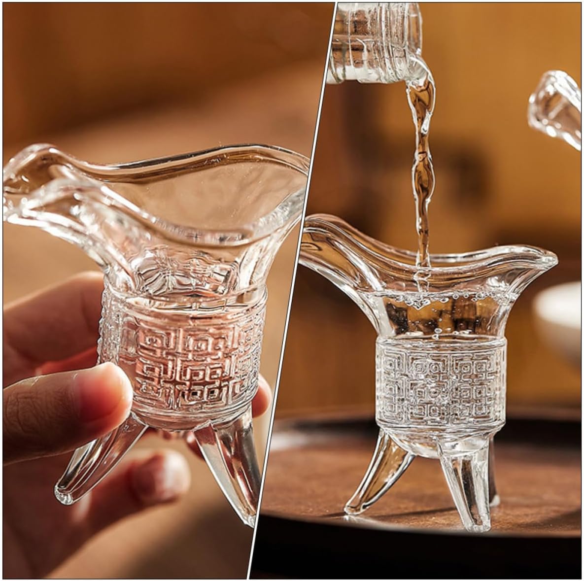 Vintage Style Emperor Wine Glass Set – 3pcs Glassware Including 10ml Mini Shot Cups and 120ml Wine Decanter – Retro Household Glass Drinkware for Traditional Chinese Spirits