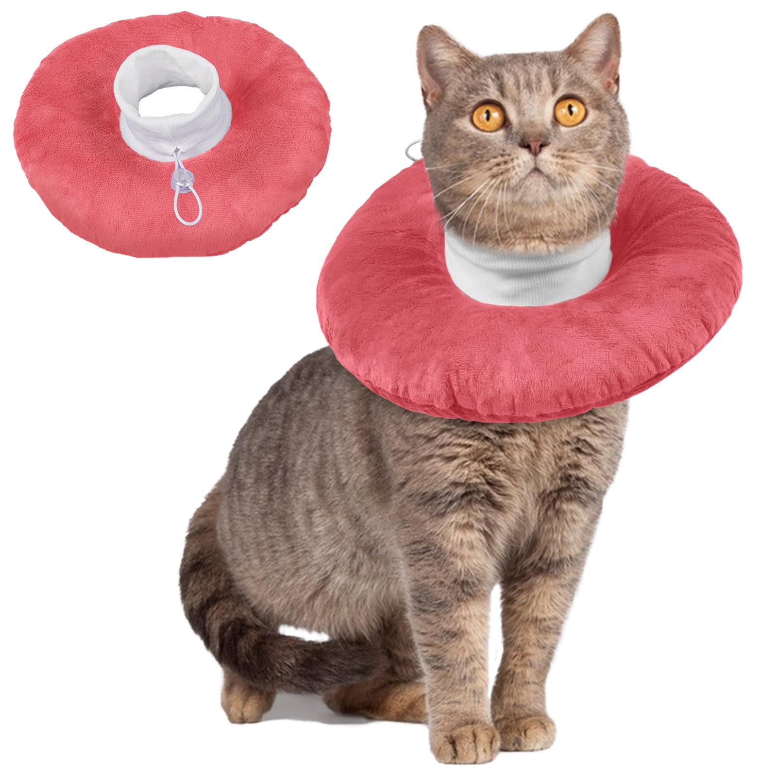 Cat Recovery Collar, Neck Cone Kitten Cone Collar Soft to Stop Licking after Surgery Cat Doughnut CollarAnti-Licking(Pink, M)