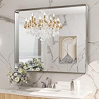 Vista 173 de LOAAO - Espejo de baño con marco de metal negro de 24x36 pulgadas, espejo rectangular redondeado para pared, espejo mate de tocador de baño