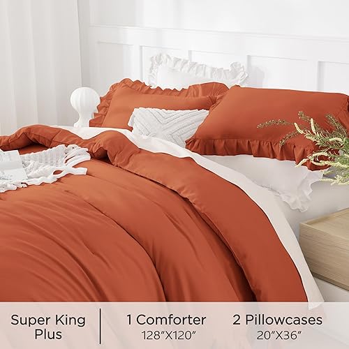 Miniatura 346 de Andency Juego de edredón beige tamaño King, 3 piezas estilo farmhouse shabby chic con volantes, ligero esponjoso suave de microfibra para todas