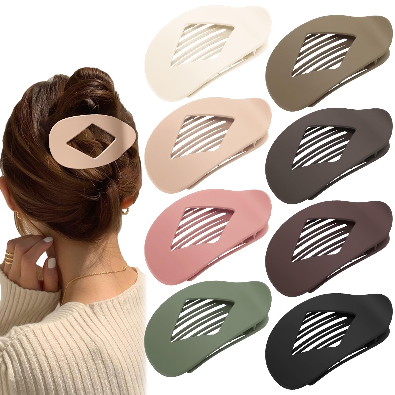 Flat Hair Clips for Women, 8 Pcs Matte No-Slip Flat Claw Clips for Girls,Cute Large Strong Hold No Crease Barrettes for Thick Thin Curly Hair,French