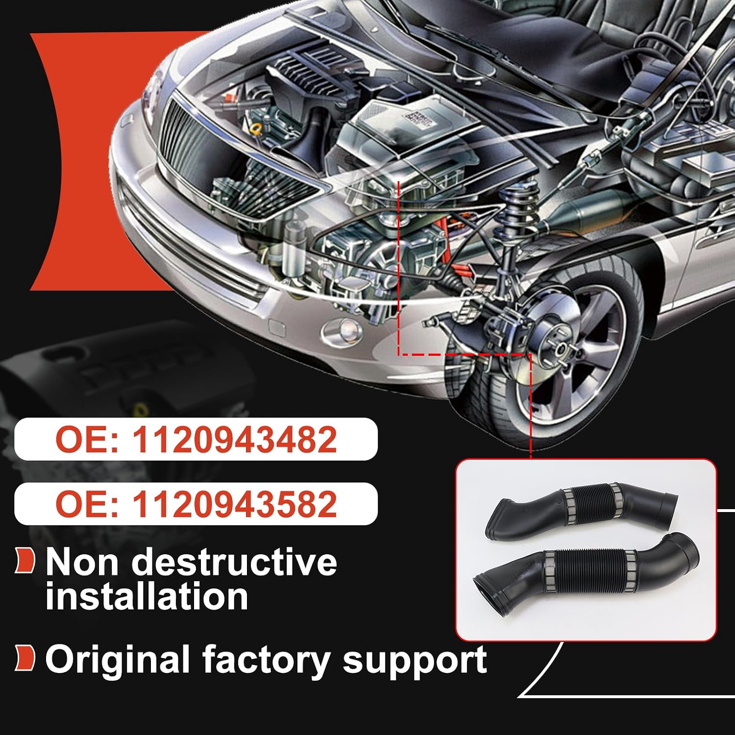MUNIK 1120943482 1120943582 Left & Right Air Intake Duct Hose Compatible with Mercedes-Benz E-Class W211 2003-2008 E240 V6 2.6L Replace# 1120943482 1120943582