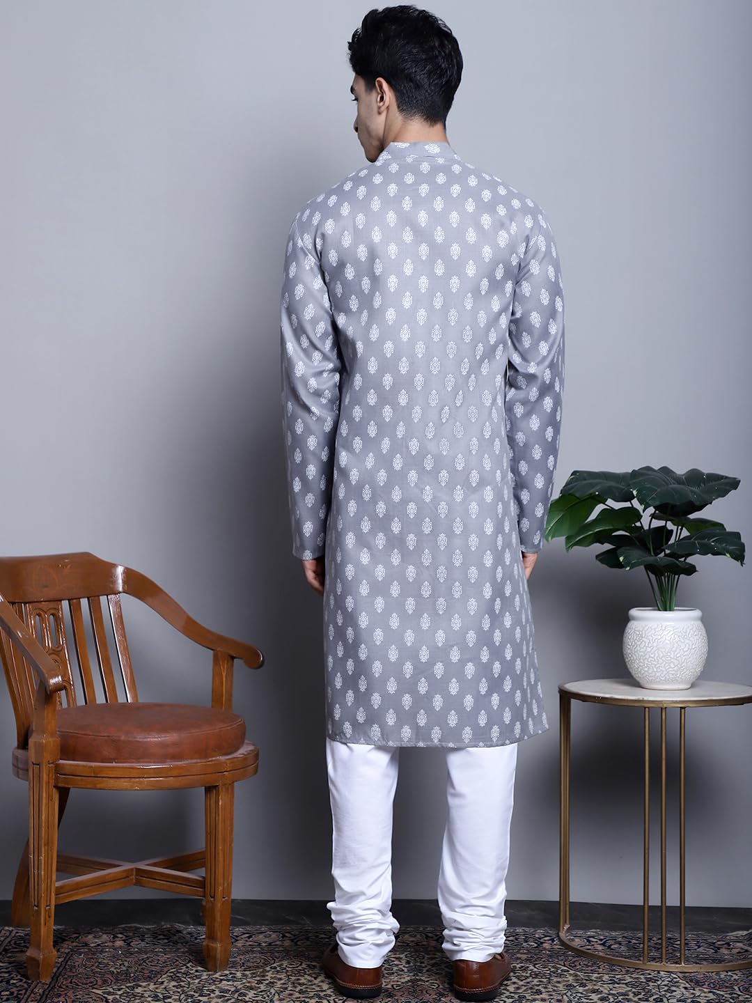 Jompers Men's Cotton Floral Printed Kurta Pyjama Set (Dark-Grey, Xxl)