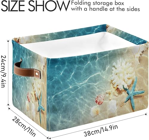 Miniatura 4 de AUUXVA Cesta de almacenamiento de estrellas de mar tropical, playa, conchas marinas, caja de almacenamiento de lona duradera plegable para juguetes