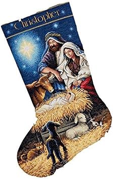 Dimensions Gold Collection Counted Cross Stitch Holy Night Personalized Christmas Stocking Kit, 18 Count ivory Aida, 16"