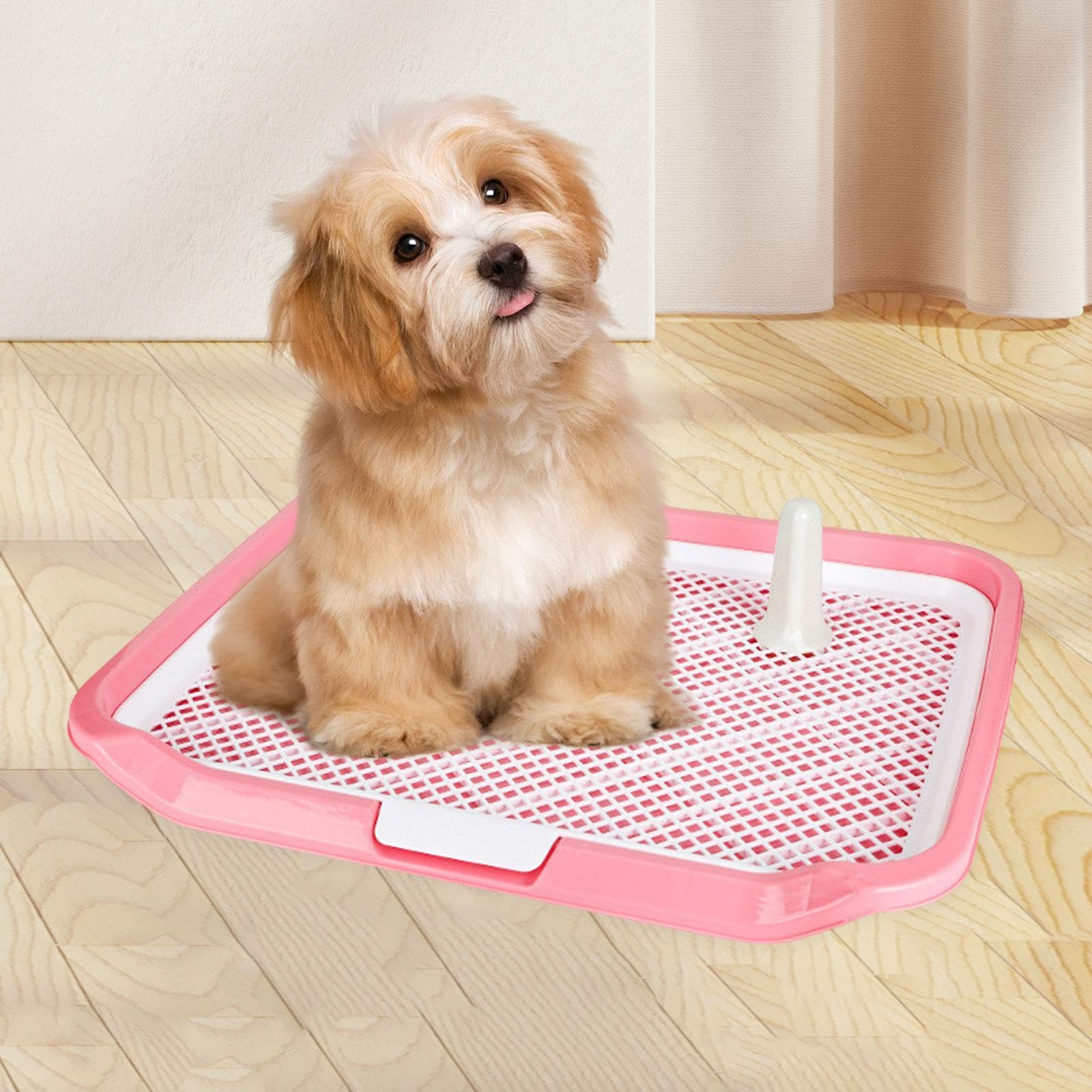 Generic Mesh Grids Dog Toilet, Litter Tray, Low Entry, Open Top Box, Reusable Dog Potty Pad Toilet for Indoor Outdoor, Pink
