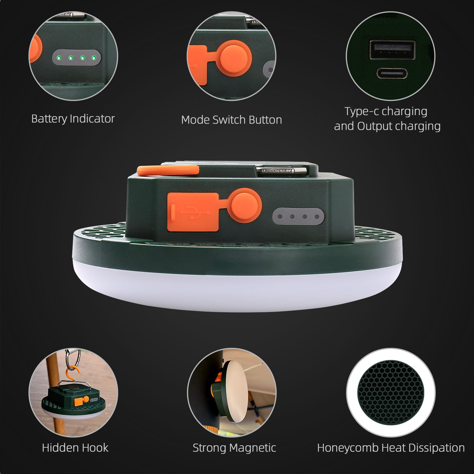 10000 mAh ricaricabile tenda luce 3 modalità di illuminazione, 4000LM LED lanterna portatile da campeggio, impermeabile IPX5, 30 W appeso tenda luce con magnete, per emergenza e regalo