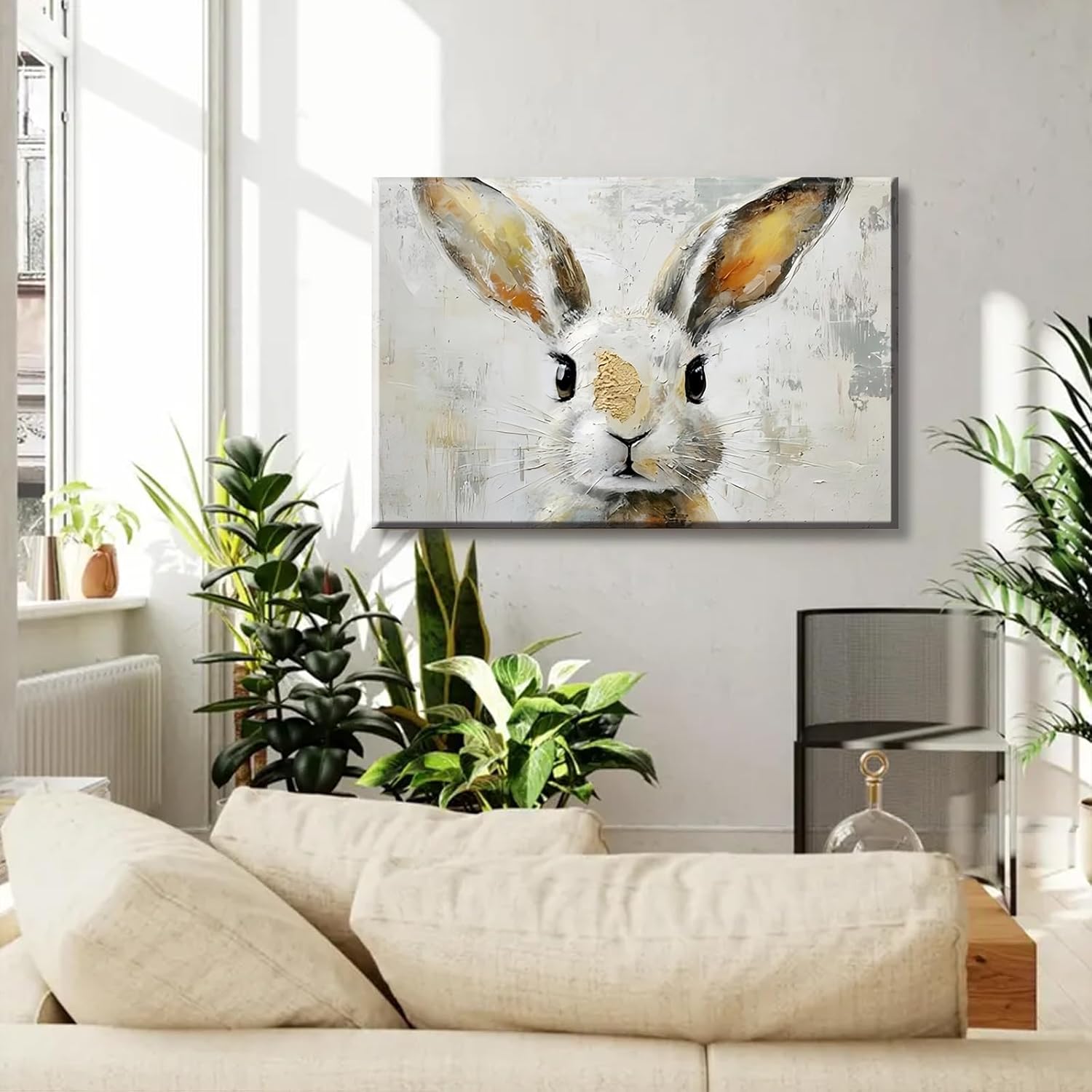 Joyful Murmur Easter Bunny Canvas Wall Art - Vintage Rabbit Prints for Spring Home Decor, Perfect for Living Room, Bathroom, Kitchen & Bedroom - Waterproof Ready-to-Hang Easter Decorations