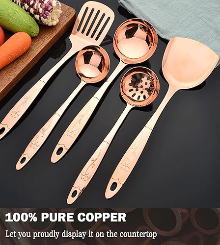 Miniatura 3 de Juego de utensilios de cocina de cobre puro de 5 piezas, elegantes accesorios de cocina de cobre, juego de utensilios de cocina para el hogar o