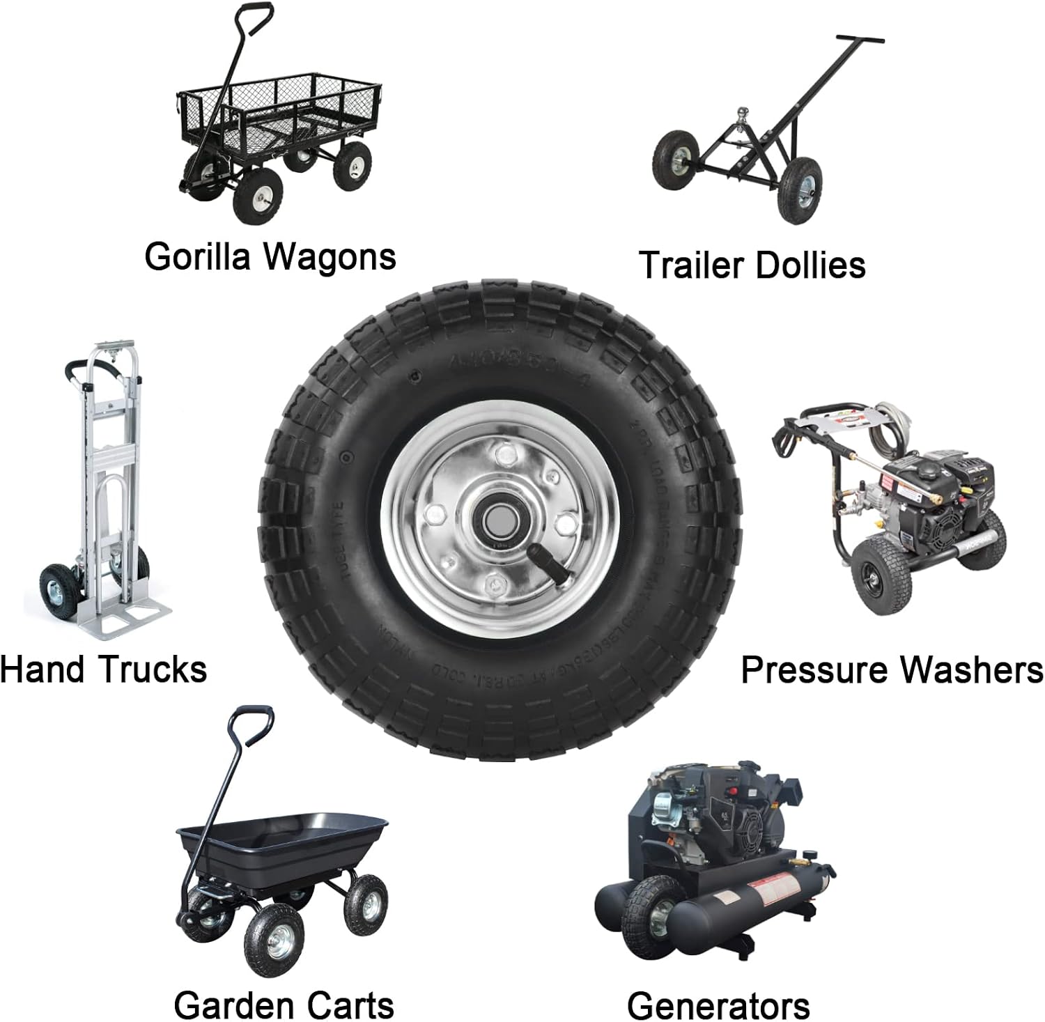 4 Pack 4.10/3.50-4" Pneumatic Air Filled Heavy-Duty Wheels/Tires,10" All Purpose Utility Wheels/Tires for Hand Truck/Gorilla Utility Cart/Garden Cart,5/8" Center Bearing,2.25" Offset Hub…