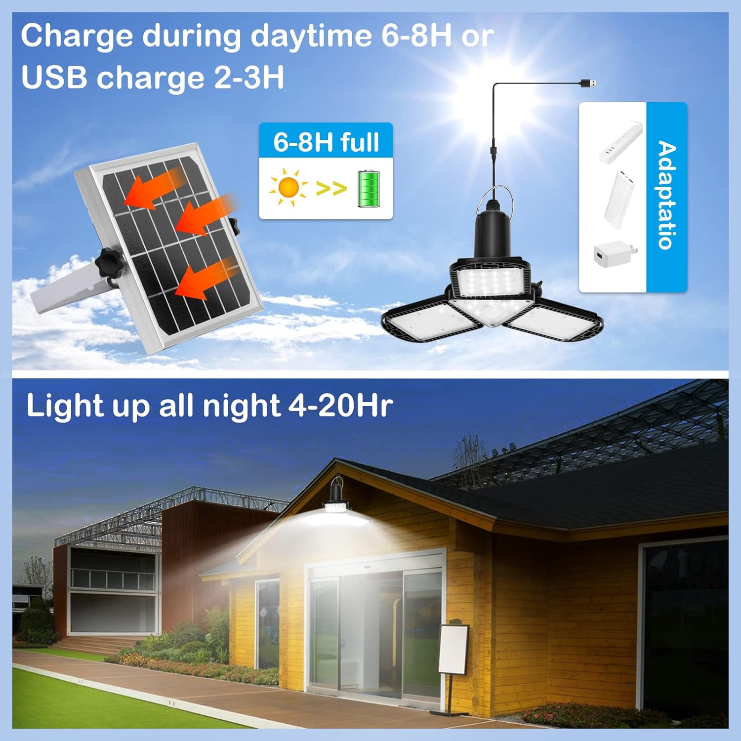 Solar Shed Light - Pendant Light Indoor Outdoor,120 LED 1200LM Indoor Lights Motion Sensor with Remote Control for Shed Barn Gazebo Garage Home