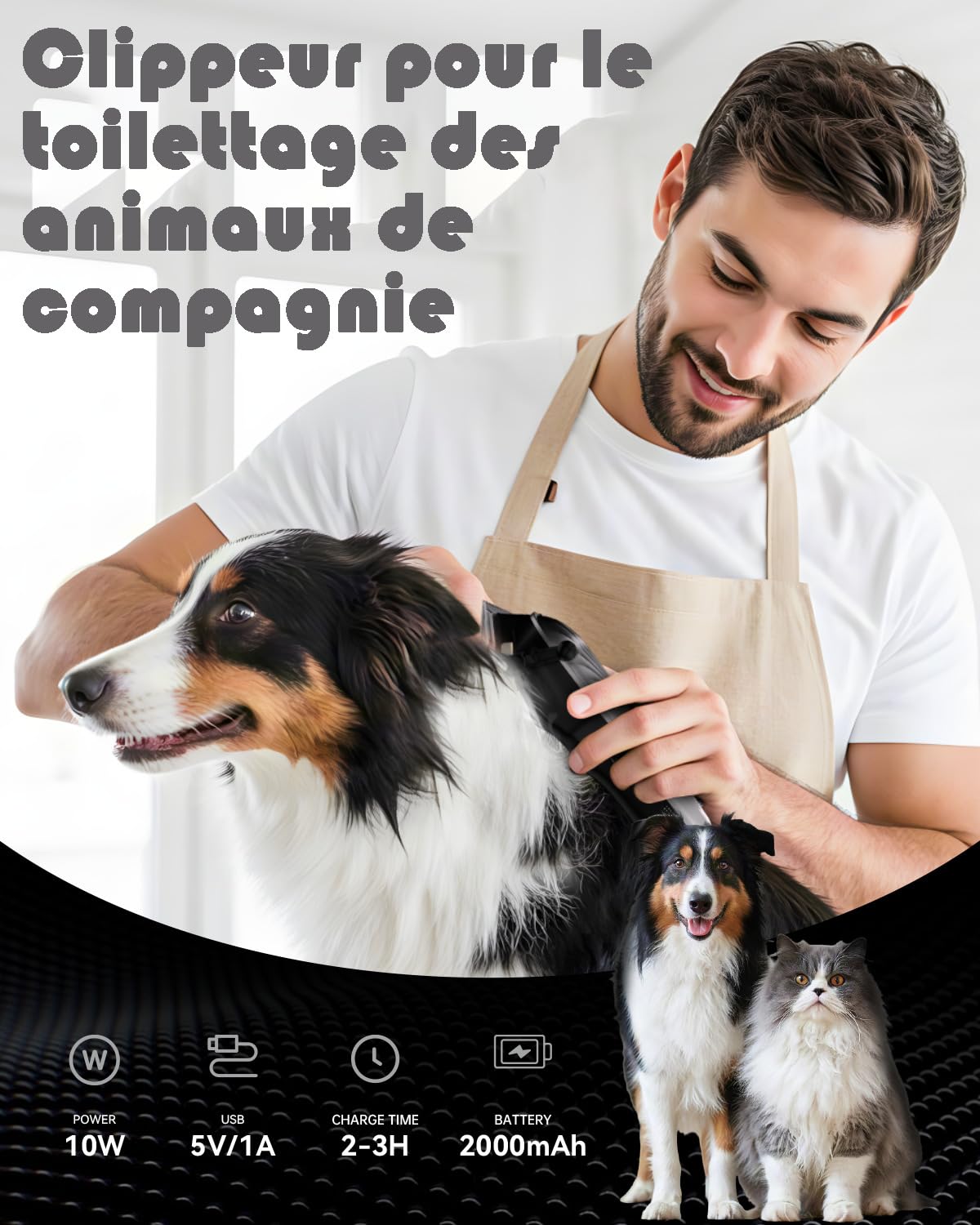 Tondeuse pour chien professionnelle, pour poils longs et épais, tondeuse pour animaux, sans fil, écran LED, tondeuse rechargeable à faible bruit avec kits de toilettage d'ongles