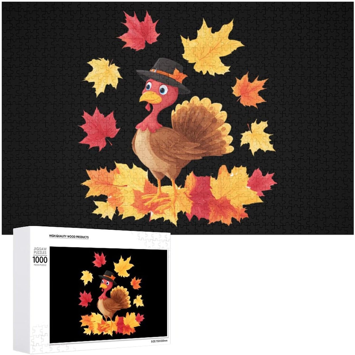 Maple Leaves Turkey Puzzles for Adults 1000 PCS Wooden Jigsaw Puzzle Wall Decor Christmas