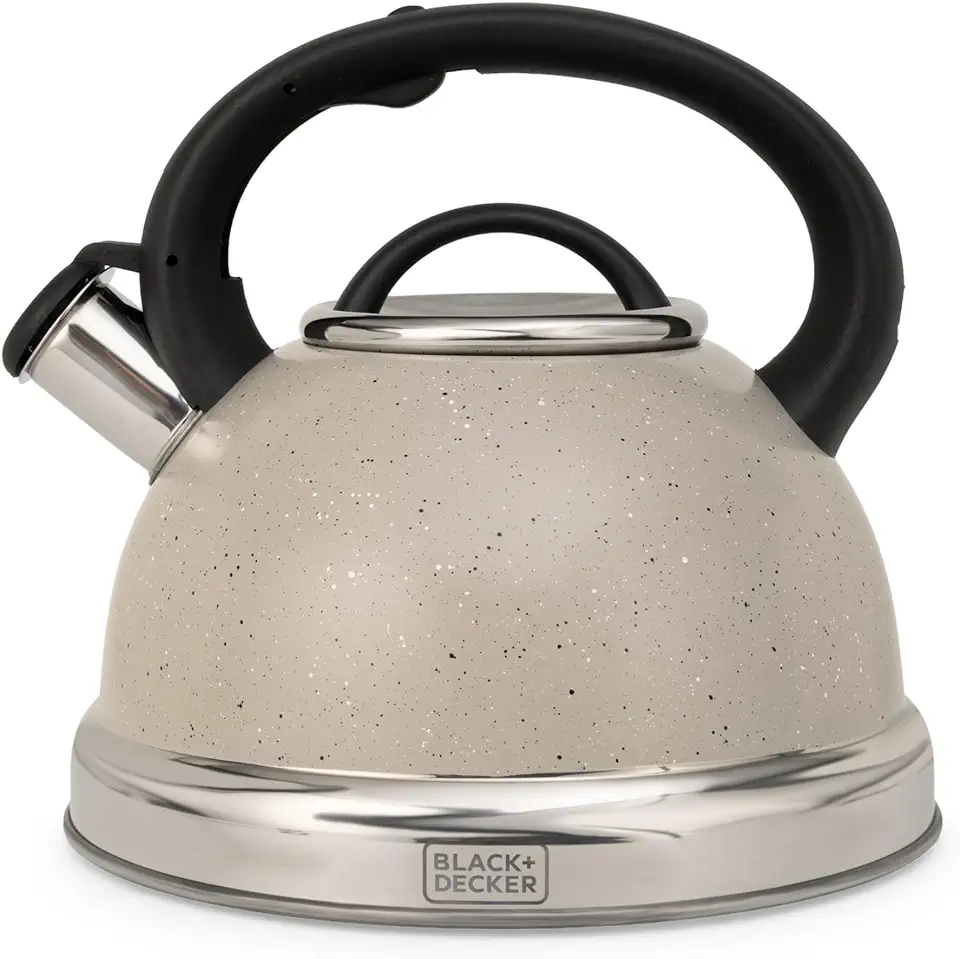 BLACK+DECKER Chaleira com Apito 3 Litros Steam&Stone - Corpo em Aço Inoxidável com Acabamento Marmorizado na Cor Cinza Dust, Base Compatível com Indução e Cabo em Nylon Resistente