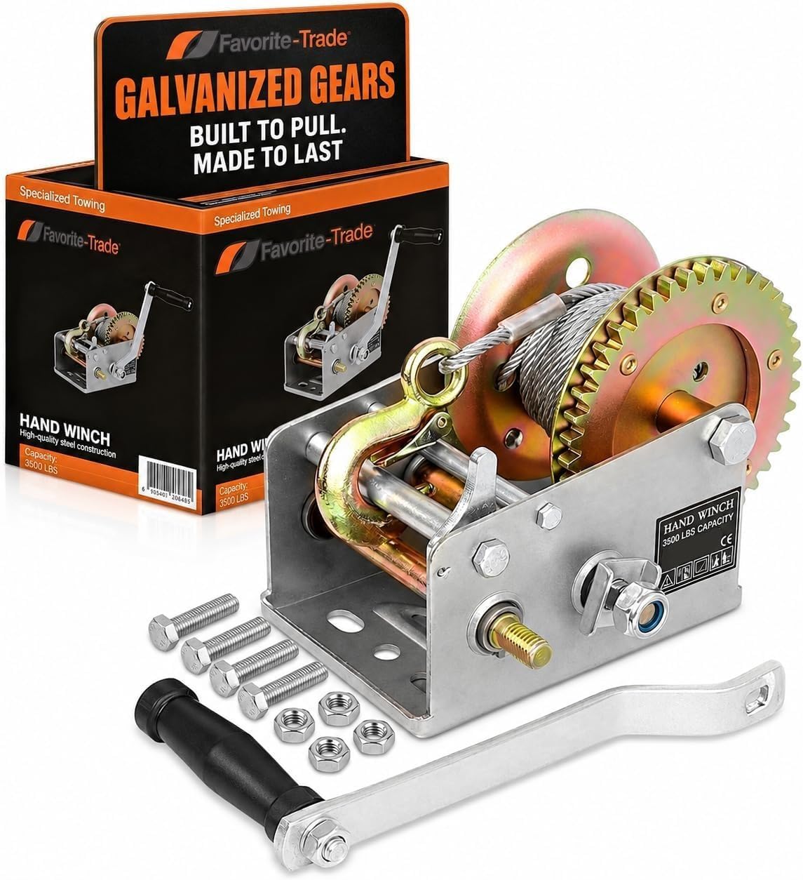 Boat Trailer Winch - 3500 lbs Boat Winch, 32.8 ft Steel Cable, Manual Winch