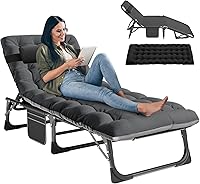Vista 20 de LILYPELLE Tumbona plegable para exteriores con colchón, sillas reclinables ajustables de 5 posiciones para patio, perfectas para exteriores, tomar
