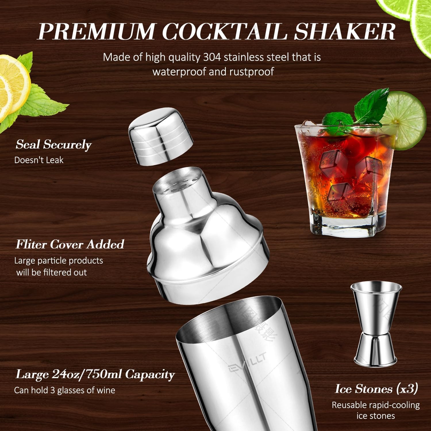 Bartender Kit Bar Set with Bamboo Stand, 35pcs 24oz Cocktail Shaker Set Cocktail Kit, Professional Stainless Steel Bar Tool Set, Whiskey Gift for Men Dad Black