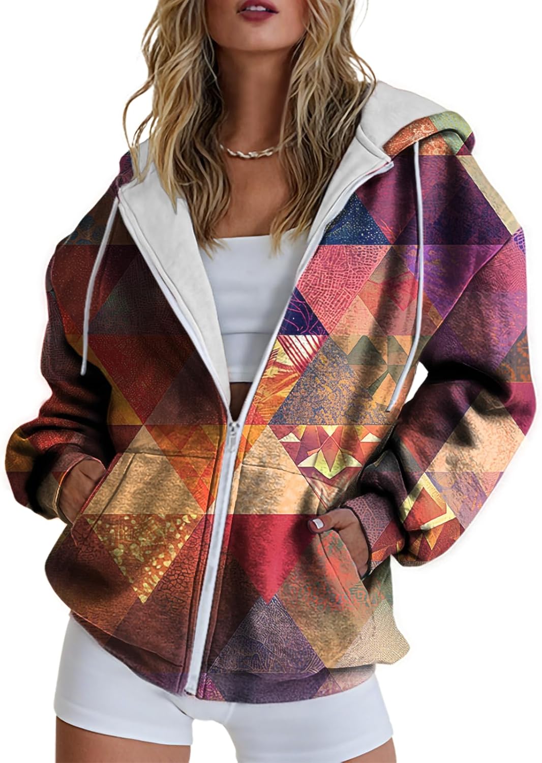 Hoodies for Women Zip Up Long Sleeve Hoodied Sweatshirt with Pockets Retro Graphic Women's Sweatshirt Trendy