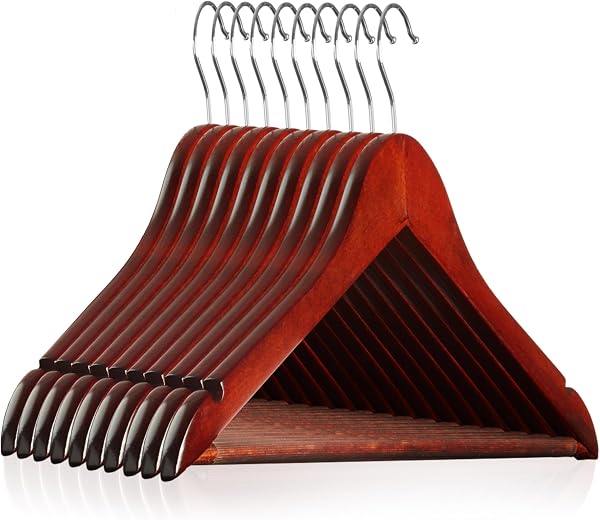 Casafield Cintres en Bois de Cerisier 10 pièces avec Crochet Pivotant