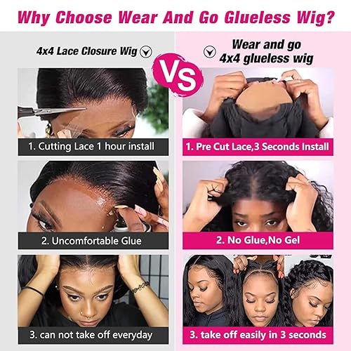 Miniatura 5 de Midulla Pelucas sin pegamento para mujeres negras, pelucas de cabello humano prearrancadas sin pegamento, densidad del 180%, cierre de onda