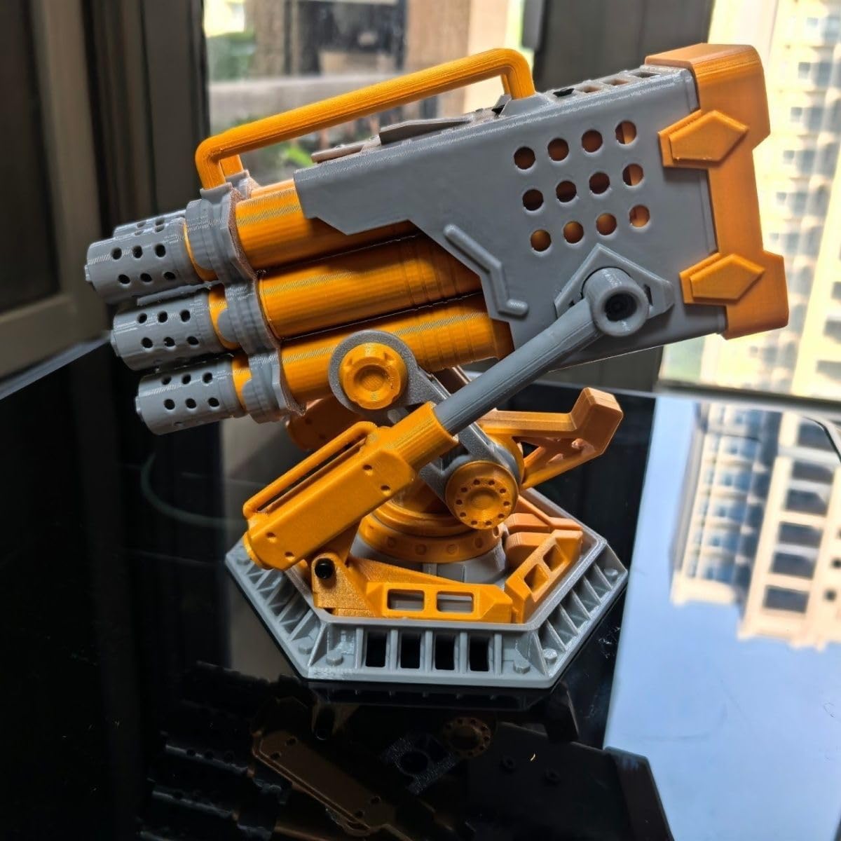 Sci-Fi Missile Launcher Pen Holder & Desk Organizer – Futuristic 3D Printed Turret Design with Adjustable Mechanical Linkage, Gear Damping "Click" Rotation, Holds up to 6 Markers, Cool Tech Gift