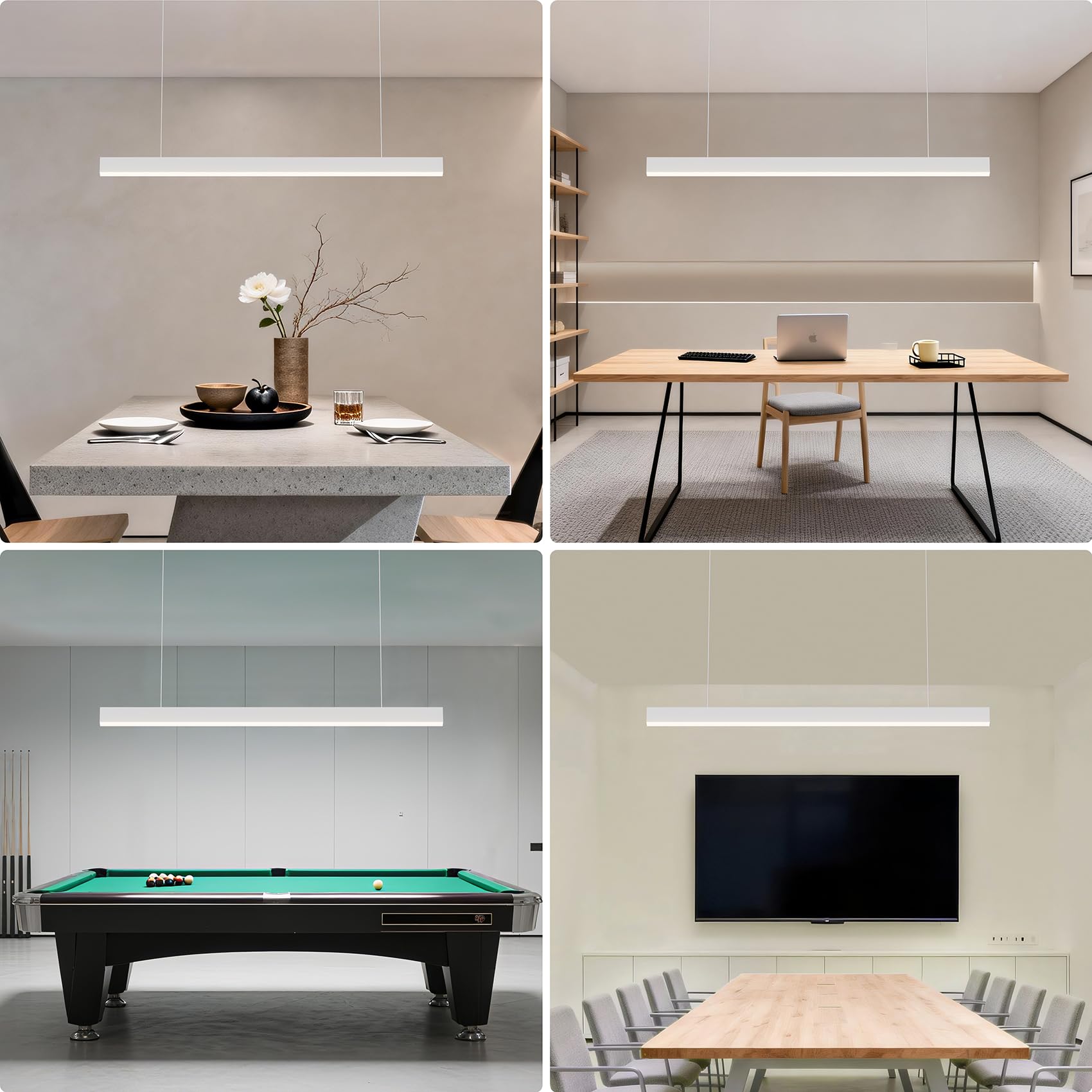 Lámpara LED Lineal Colgante Moderna, 150cm (60W) / 120cm (36W), Luz de Techo para Oficina y Comedor, Iluminación Profesional (Blanco,1200mm,3000K-5700K)