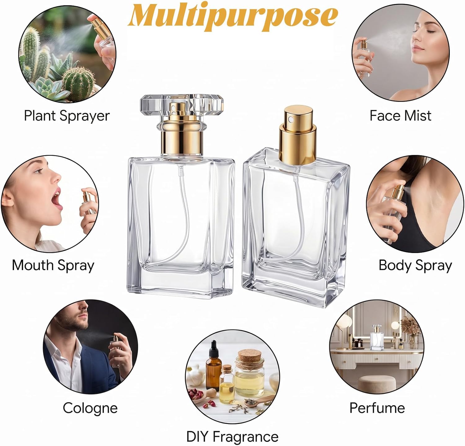 12 Pcs 1oz/30ml Refillable Glass Perfume Bottles, Premium Square Perfume Spray Bottles with Gold Mist Atomizer, Leak-Proof Portable Empty Perfumes Containers for Travel, Purse, Gym Home Office Use